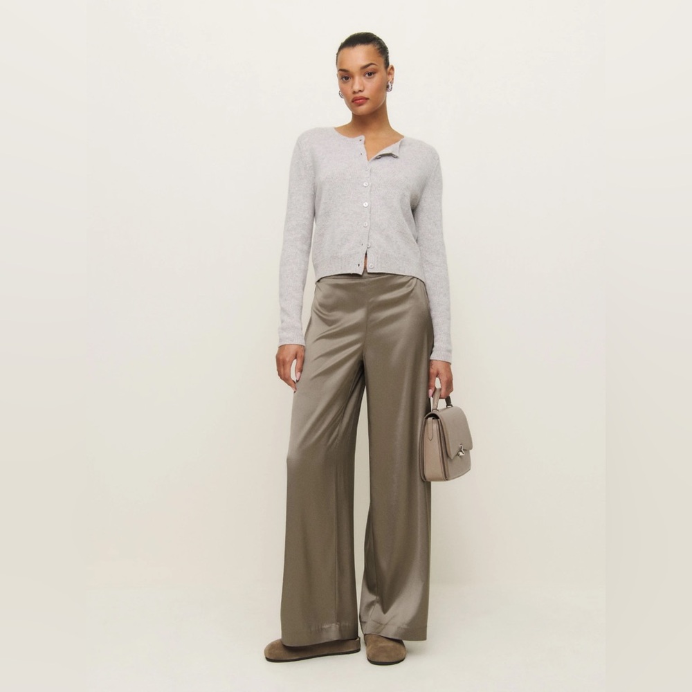 Reformation Satin Wide-Leg Pants in Taupe